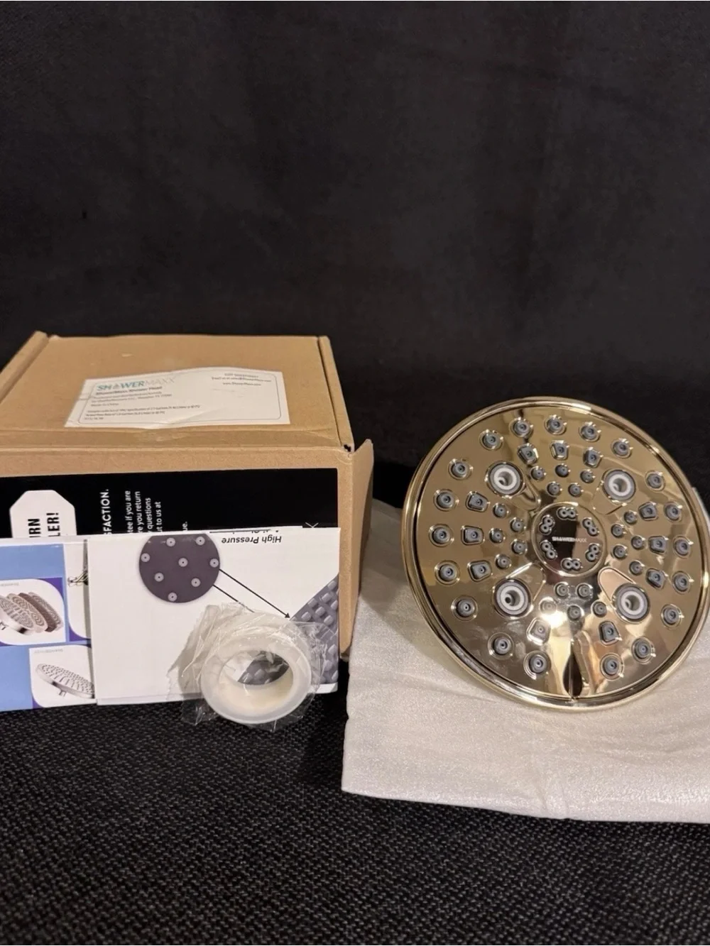 ShowerMaxx High Pressure Rain Shower Head Polished Brass Gold PB New In Box